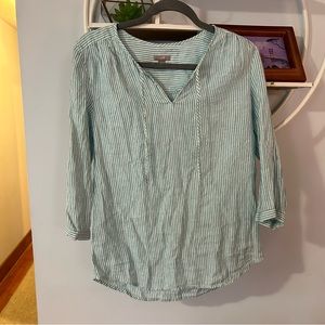 J.Jill Women's XS Extra Small Green Striped Long Sleeve Pullover Blouse Shirt